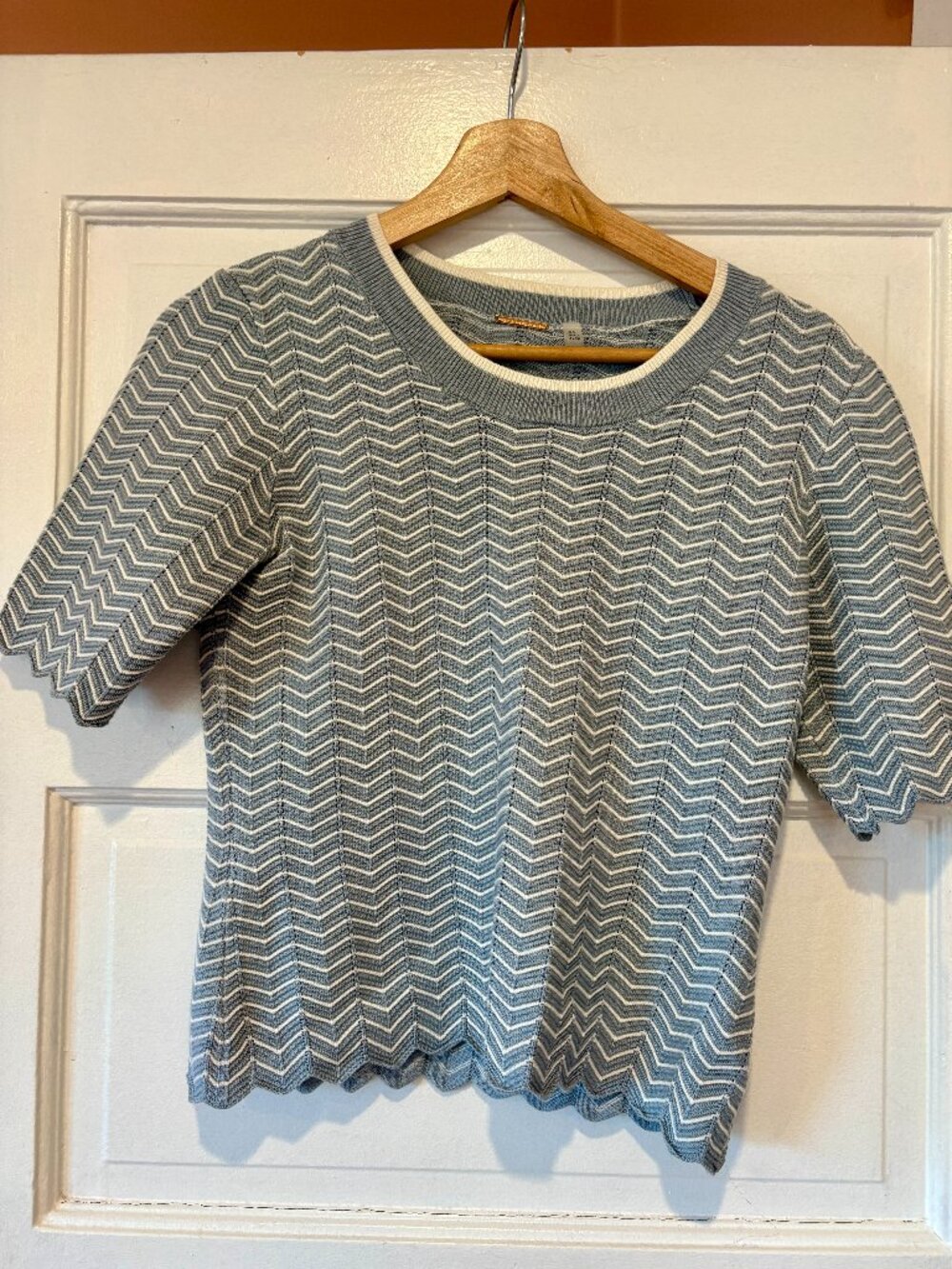 Elie Tahari Chevron Pointelle Knit Short-Sleeve Sweater